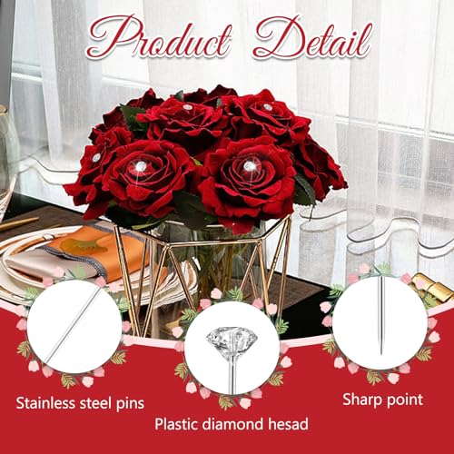 1200 Pcs Corsage Bouquet Pins 1.5inch and 2inch Crystal Diamond Pins Rhinestone Brooch Straight Floral Pins Clear Flower Bouquet Diamond Pins for Bouquets Wedding Bridal Anniversaries DIY Craft