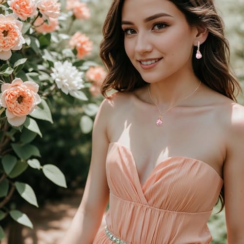 EVER FAITH Wedding Jewelry Set for Bride Bridesmaid, Glamour Teardrop Cubic Zirconia Pendant Necklace Earrings Tennis Bracelet Open Ring Sets for Birthday/Valentine's Day/Mother's Day/Christmas - color: A_Pink Rose Gold-Plated-Brass