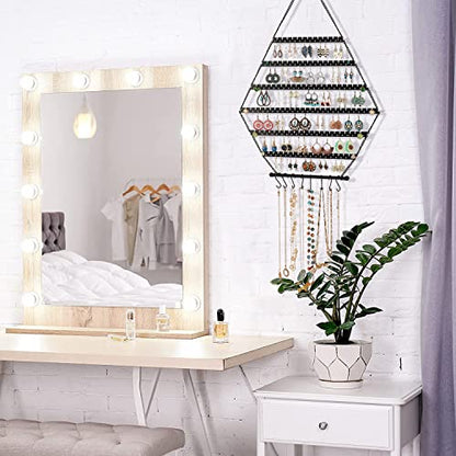 Hexagon Metal Hanging Earring Organizer,Hold 120 Pairs of Earrings | Earring Holder Wall Mounted,Hanging Wall Jewelry Holder Organizer for Earring Stud Hoop Dangle Bracelet Necklace - color: Black