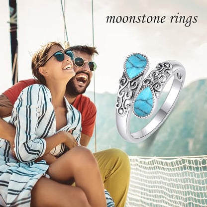 Ring for Women Sterling Silver Adjustable Band Open Rings Jewelry Gifts for Girls - style: Turquoise