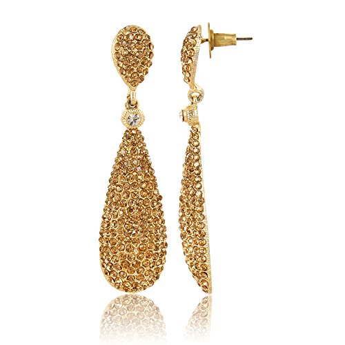 Moonstruck Costume Jewelry Women's Champagne Diamond Golden Dangle Drop Earrings - color: Light Coloured Topaz