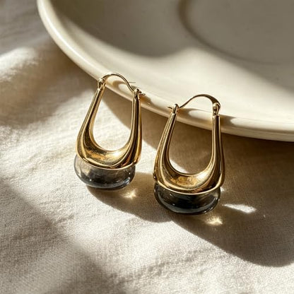 Acrylic Gold Hoop Earrings Chunky Hoop Dangle Drop Huggie Earring Statement Resin Jewelry for Women - color: Dark Gray