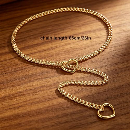 MIFYNN Heart O ring Slip Chain Necklaces for Women Stainless Steel Cuban Chain Bar Necklace Punk Rock Collar Necklace Handmade Adjustable Lariat Y Necklaces for Men - color: Gold heart