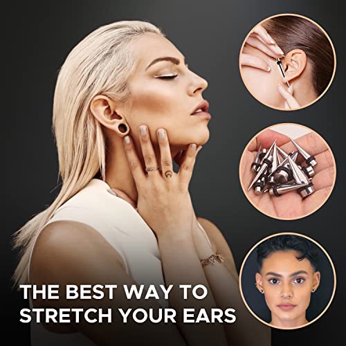 BodyJ4You 36PC Ear Stretching Kit - Complete Beginner Set 14G-00G | Gauges for Ears Stainless Steel Tapers Single Flare Plugs Tunnels - Dead Stretching Lobe Men Women Expander - color: Silvertone, Single Flare