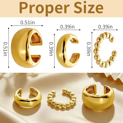 3 Pcs Ear Cuffs for Women Non Piercing Earrings Set 14K Gold/Silver Plated Ear Cuff for Non Pierced Ears Chunky Thin Clip On Earring Fake Earrings - color: Gold