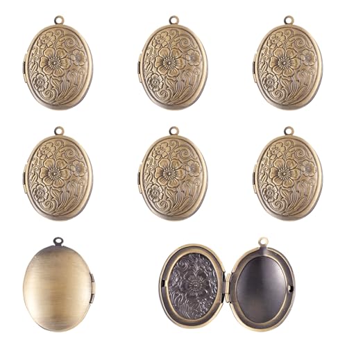 Beadthoven 10pcs Locket Pendants Photo Frame Charms for Necklaces DIY Jewelry Making Personalized Accessories Decoration Supplies - color: Antique Bronze-Oval with flower