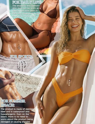 ORAZIO Gold Belly Button Ring Dangle Hypoallergenic Surgical Stainless Steel Belly Rings for Women 14G Belly Button Piercing Cute Navel Ring Belly Piercing Jewelry - color: Gold