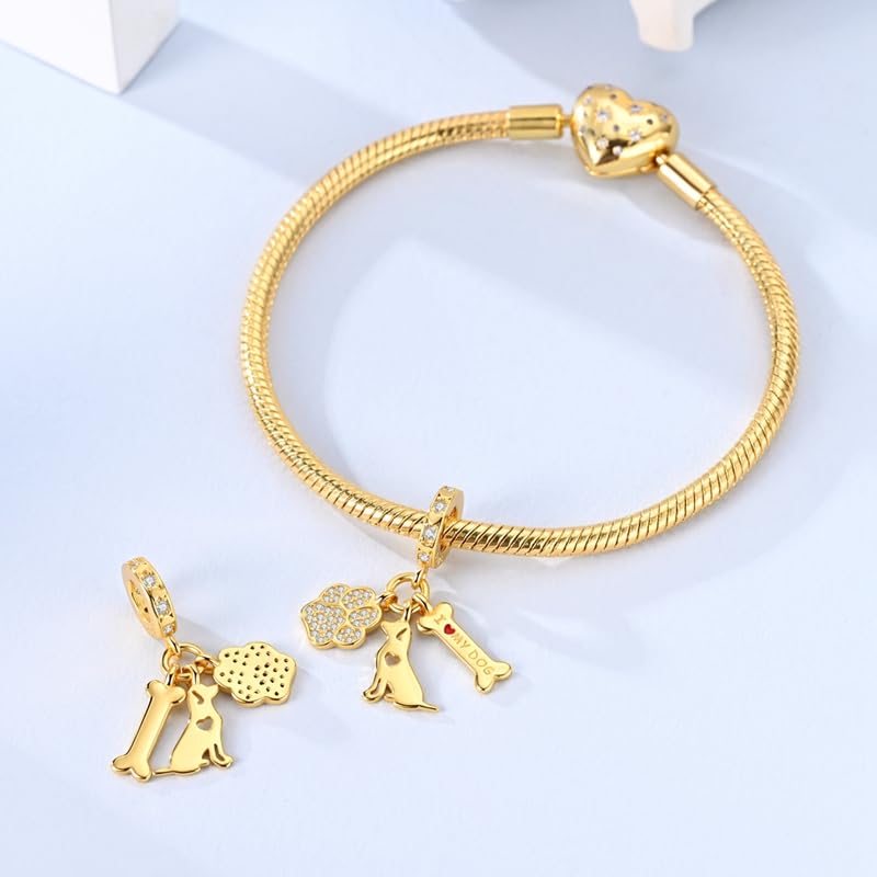Gold Flower Family Charms for Bracelet Bead Charm for Women Jewelry Present - style: Gold Dog Bone Charms