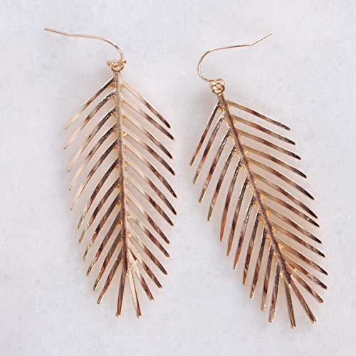 Palm Leaf Earrings for Women - Boho Tropical Dangle Earrings | Plated in Gold Tone or Silver Tone - color: 3" inch - Gold