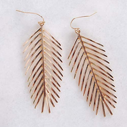 Palm Leaf Earrings for Women - Boho Tropical Dangle Earrings | Plated in Gold Tone or Silver Tone - color: 3" inch - Gold