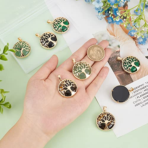 PH PandaHall Tree of Life Pendant Crystal Stone Charms Natural Synthetic Gemstone Pendant Flat Round Quartz Charms