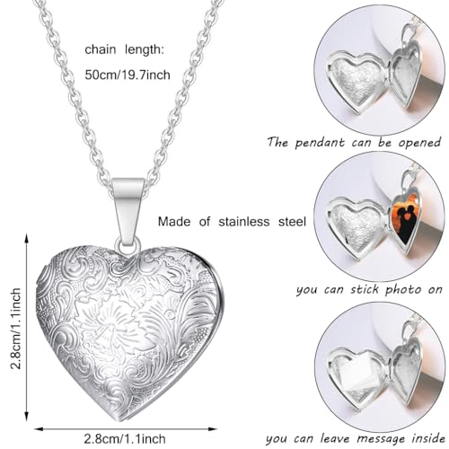 2 Pcs Locket Necklace that Holds Pictures Stainless Steel Locket Pendant Necklace Image Chain Necklaces for Women - color: Love Heart 2