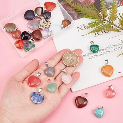 PH PandaHall 25pcs Heart Stone Charms, Crystal Chakra Stone Pendant Love Heart Shape Quartz Gemstone Charms Pendants for Valentine's Day Mother Wedding Birthday Necklace Jewelry Making Keychain - color: 2 Sizes Heart -25pcs