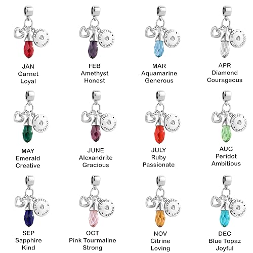 Women Charm for Bracelets Love Heart Dangle Silver Clear CZ Beads Birthstone Bracelet Charms for Daughter Women Wife, Blue Pink Clear - style: MAY
