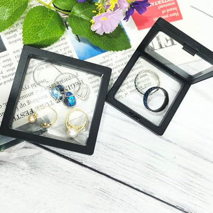 Portable Travel Jewelry Organizer, Black Square Jewelry Display Case, Transparent Window for Coins and Collections (Black, 2.75*2.75*0.51 inches +3.54*3.54*0.51 inches) - size: 2.75*2.75*0.51 inches +3.54*3.54*0.51 inches