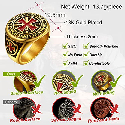 FaithHeart Mens Stainless Steel Crusader Jerusalem Cross Ring with 18K Gold Plated Two Tone Ring Size 7,8,9,10,11,12 - color: 02. Crusader Cross-Gold