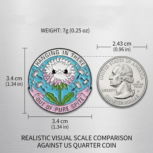 1Pcs Funny Dandelion Enamel Pin Brooch, Hanging in There Out of Pure Spite Flower Lapel Pin, Cute Metal Backpack Pin Gift for Women