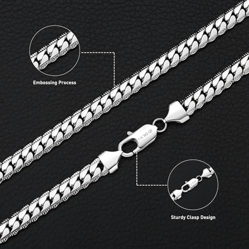 7MM Cuban Link Chain for Men Silver Chains, Silver Mens Chain Necklace,316L Stainless Steel and 14K White Gold /14K Gold Filled, Gold/Silver Chain for Men Necklace - style: 7MM-22 Inch Silver(men's average length)