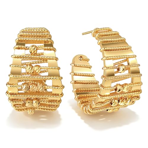 Chunky Hoop Earrings for Women 18K Gold Plated Chunky Gold Hoops Silver Plated Bold Statement Open Hoop Earrings Handmade Hypoallergenic Jewelry Gift - color: 02gold hoops