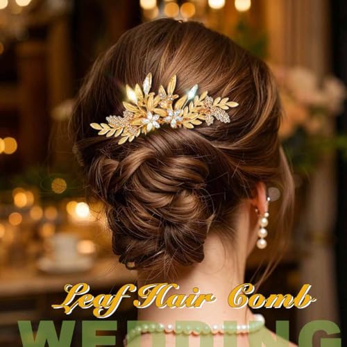 JAKAWIN Gold Hair Accessories Leaf Wedding Hair Piece Bridal Hair Comb | Crystal Hair Clip for Women - color: Gold