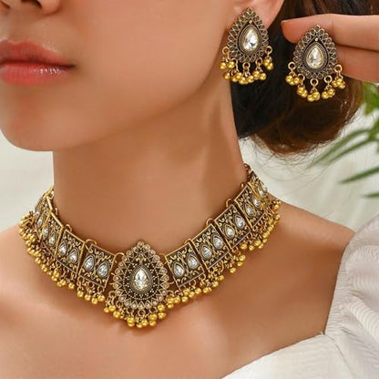 Frodete Indian Jewelry Sets for Women Traditional Bohemian Wedding Jewelry Set Indian Dresses for Women Oxidized Ethnic Party Prom Wear - color: B1:silver indian necklace earring sets