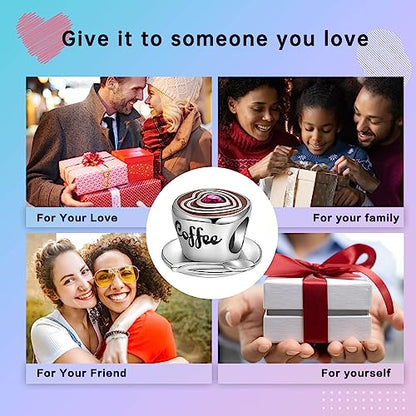 LUXILLA Love You Best Friend Grandma Wife Heart Charm 925 Sterling Silver Charms Fit for Bracelets Necklace Jewelry Gift for Women - color: Coffee Cup