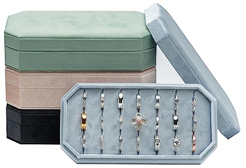Velvet Ring Organizer Display Tray Jewelry Box Earring Holder Case | for Wedding Birthday Christmas Day (Light Ocean Blue) - color: Light Ocean Blue