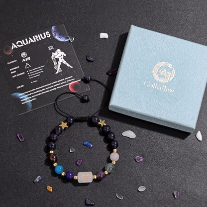Zodiac Bracelets for Women 12 Constellations Healing Crystal Stone Beads Bracelet Birthday Zodiac Gifts Horoscope Spiritual Bracelet - color: Aquarius-2