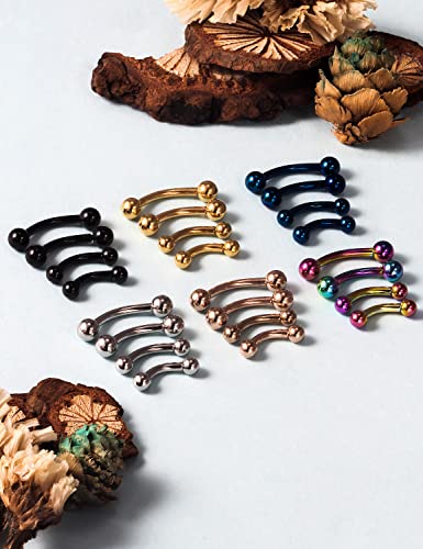 20G 16G 14G 12G Eyebrow Piercing Jewelry Surgical Steel Curved Barbell Eyebrow Ring Vertical Labret Lip Jewelry Rook Daith Earrings Piercing Jewelry for Women Men 6mm 8mm 10mm 12mm 14mm - color: 12G-Mix Color