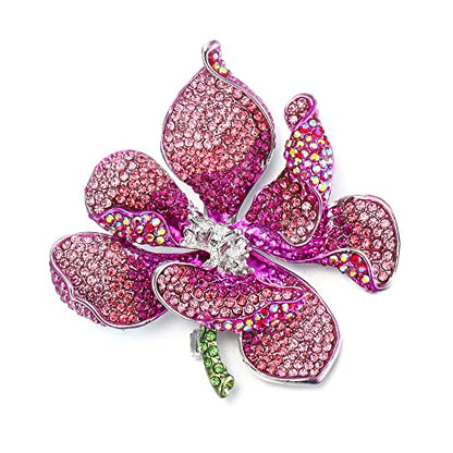 EVER FAITH Women's Austrian Crystal Orchid Flower Petal Brooch - color: Pink Silver-Tone