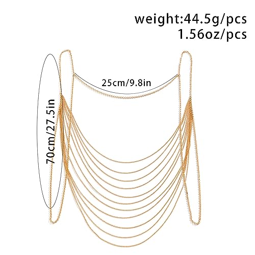 Multi-Layered Shoulder Body Chain Jewelry,Summer Tassel Bra Body Chain Bikini Back Chain Necklace Sexy Festival Rave Shoulder Chain Bridal Wedding Backdrop Jewelry for Women