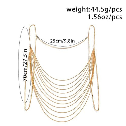 Multi-Layered Shoulder Body Chain Jewelry,Summer Tassel Bra Body Chain Bikini Back Chain Necklace Sexy Festival Rave Shoulder Chain Bridal Wedding Backdrop Jewelry for Women