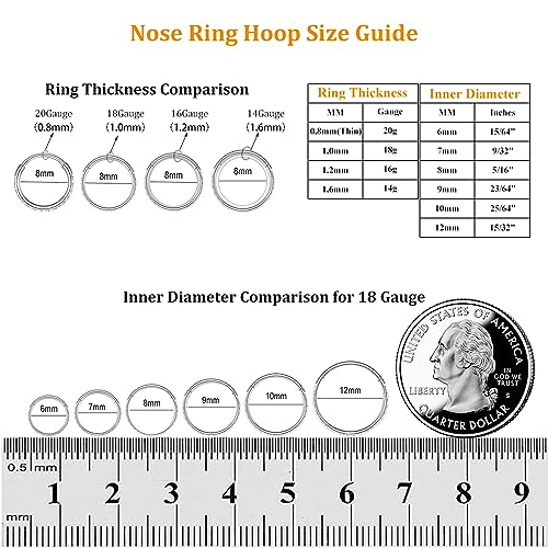 MissNity 20G, 18G, 16G, 14G Hinged Nose Rings Hoop with Gem in 316L Surgical Steel, Septum Clicker Cartilage Earrings Conch Daith Helix Rook Ear Lobe Piercing Jewelry, Diameter 6mm to 12mm - color: 04: Black - Clear CZ