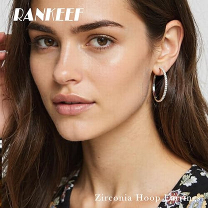 RANKEEF Gold/Silver Hoops Earrings For Women Hypoallergenic | S925 Silver Hoop Earings Lightweight Gold Hoops Gold Rhinestone Earring With Cubic Zirconia 20/30/40mm - color: Silver-40mm