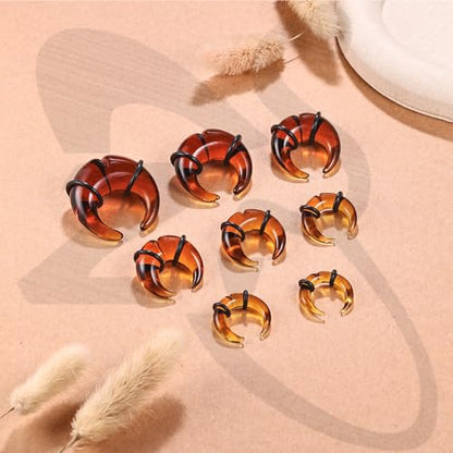 ZS 1 Pair Glass Septum Stretching Kit Set - C Shape Pincher Tapers with O-Rings & Grooved, 6G to 5/8" Buffalo Septum Retainers Rings for Nose Ear Piercing Jewelry - color: Brown, size: 2g(6mm)