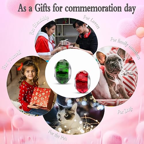 MICOO 925 Sterling Silver Charms for Bracelets,Fashion DIY Dangle Pendants Beads Simulated Birthstone Charms,Birthday Gifts for Women - color: 2 Red and Green Charms