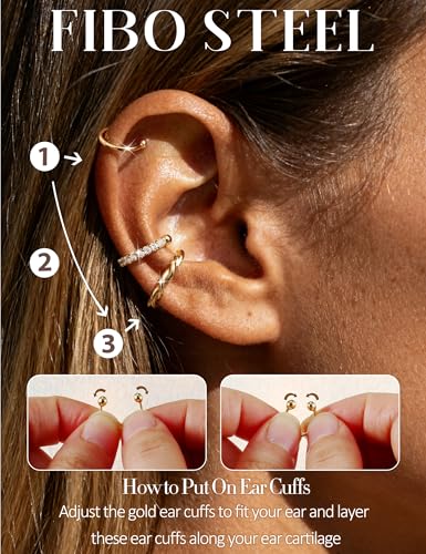 9PCS Ear Cuff Earrings for Women Non Piercing 14K Gold Plated - Hypoallergenic Adjustable Ear Cuffs Trendy Non Tarnish Clip on Cartilage Fake Earring Stacks Wrap Jewelry - color: Gold-14K