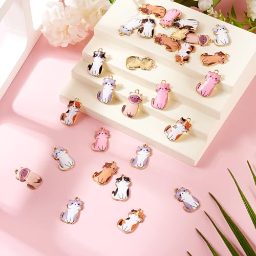 Enamel Cat Charms Alloy Enamel Pendants Cute Animal Pendants Lovely Cute Kitty Charm for Bracelet DIY Necklace Earrings Keychain Dangle Craft Jewelry Making - style: Cute Cat