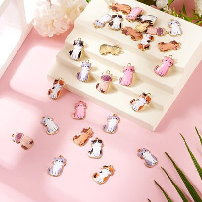 Enamel Cat Charms Alloy Enamel Pendants Cute Animal Pendants Lovely Cute Kitty Charm for Bracelet DIY Necklace Earrings Keychain Dangle Craft Jewelry Making - style: Cute Cat