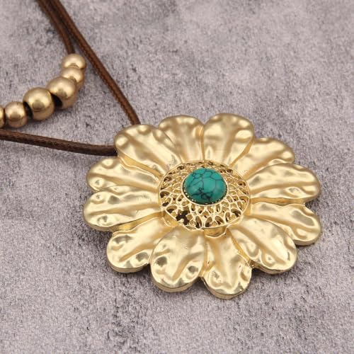Boho Necklaces for Women Chunky Circle Necklace Bohemian Necklaces | Chunky Boho Necklace for Women Layered Boho Circle Leather Choker Necklace Long Vintage Necklaces Bohemian Jewlery Gifts - style: Bohemian Large Pendant Necklace