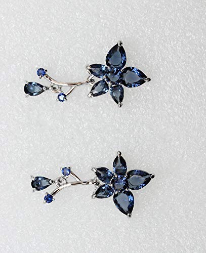 Faship Gorgeous CZ Crystal Floral Necklace Earrings Set - color: Navy Blue