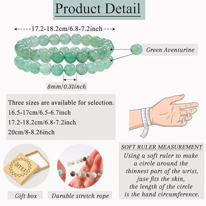 Bivei Natural Crystals Gemstone Healing Stretchy Round Beaded Bracelet | 8MM Semi Precious Beads Bracelet, Handmade Spiritual Jewelry Gift for Women Men,Enhance Positive Energy - color: 8mm Green Aventurine (Growth), size: Small: 6.5-6.7 inch