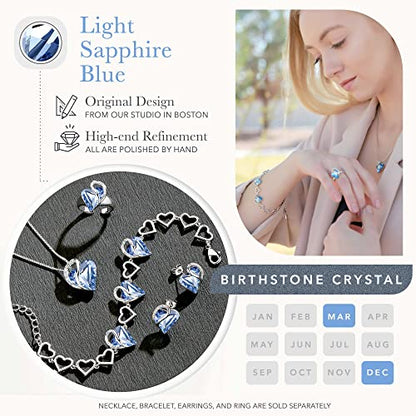 Leafael Infinity Love Heart Gift Bracelet for Women, Birthstone or Healing Stone Crystal, Silver Tone Birthday Jewelry for Her, Mom, and Wife, 7-inch Chain and 2-inch Extender - color: 03-March & December-Light Sapphire Blue