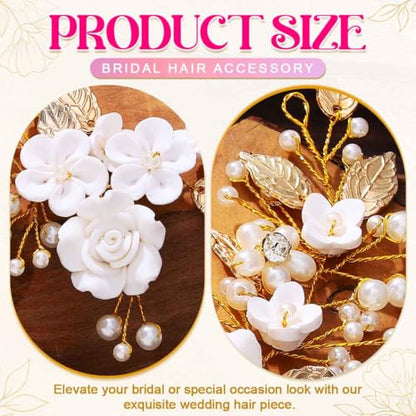 Flower Bride Wedding Hair Vine Pearl Bridal Hair Piece Leaf Hair Accessories Rhinestone Headband for Women (Gold) - color: Gold