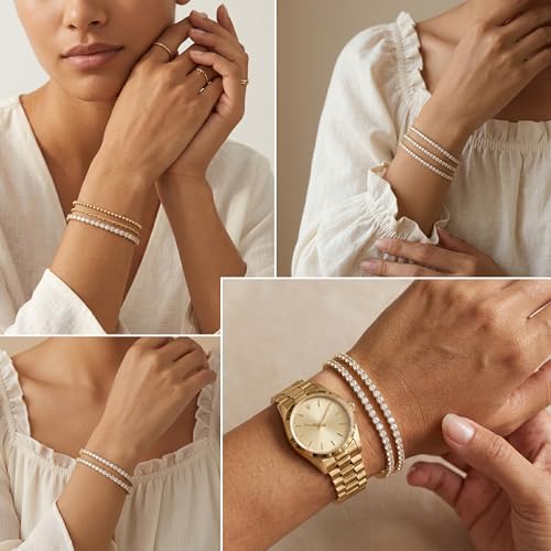 925 Sterling Silver Bracelets for Women Stack, Trendy Tennis Bangle Cuff Jewelry Set 14K Gold Plated, Adjustable Bracelet Set for Wrist Essentials, Women Fashion Watch Band Acecessories - style: Bracelet_3pcs(Gold Tennis Set 2mm)