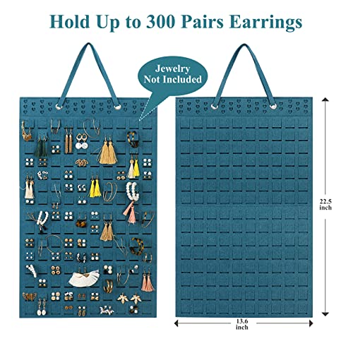 Resovo Hanging Earrings Organizer, Wall Earring Holder with 20 Hooks, Holds Up To 300 Pairs, Compact Design, Soft Material-Dark Green - color: Dark Green, size: 22.5*13.6 inches
