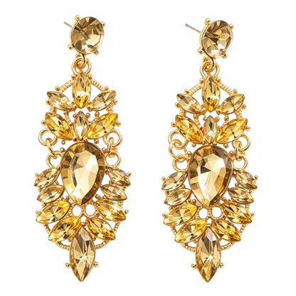 Rhinestone Drop Earrings for Women Chunky Gold Crystal Teardrop Earrings Statement Wedding Party Prom Bridal Jewelry - color: Gold