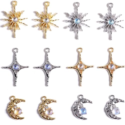 stino Jewelry Celestial Charms Set, Moon Star Sun Pendants | 48/56 Pcs, Silver & Gold Plated, DIY Jewelry Making Accessories - style: Baroque