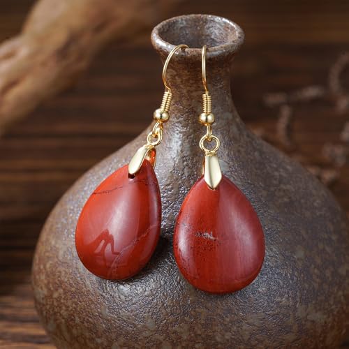 Boho Multiple Style Natural Stone Earrings for Women Unique Healing Gemstone Energy Hypoallergenic Lightweight Dangle Drop Earrings Multiple Styles Earrings Jewelry for Birthday Party Gift - style: Red Agate