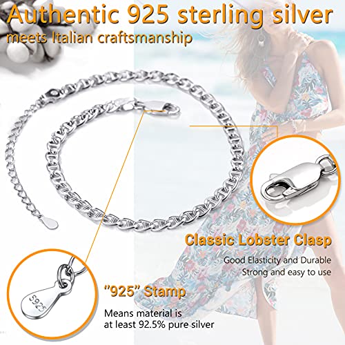 PROSILVER 925 Sterling Silver Ankle Bracelets For Women, Stylish Chain Anklets, Summer Beach Jewelry, 8.6-10.6 Inch Adjustable, Come with Box - style: 07 Mariner Anklet-4mm